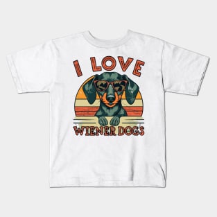 "I LOVE Wiener Dogs" Retro Tee | Vintage Style Dachshund Shirt | Perfect Gift for Dog Lovers | Doxie Tee | Cute Puppy Kids T-Shirt